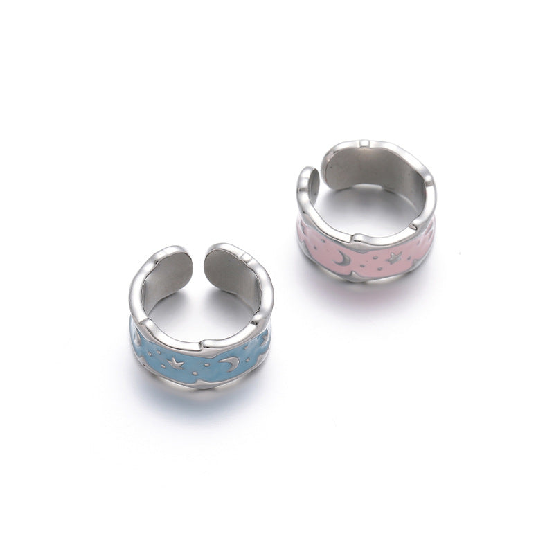 Star N Moon Blue/Pink Ring Set