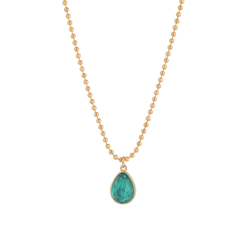 Copper Ocean Green Resin Pendant Necklace Set