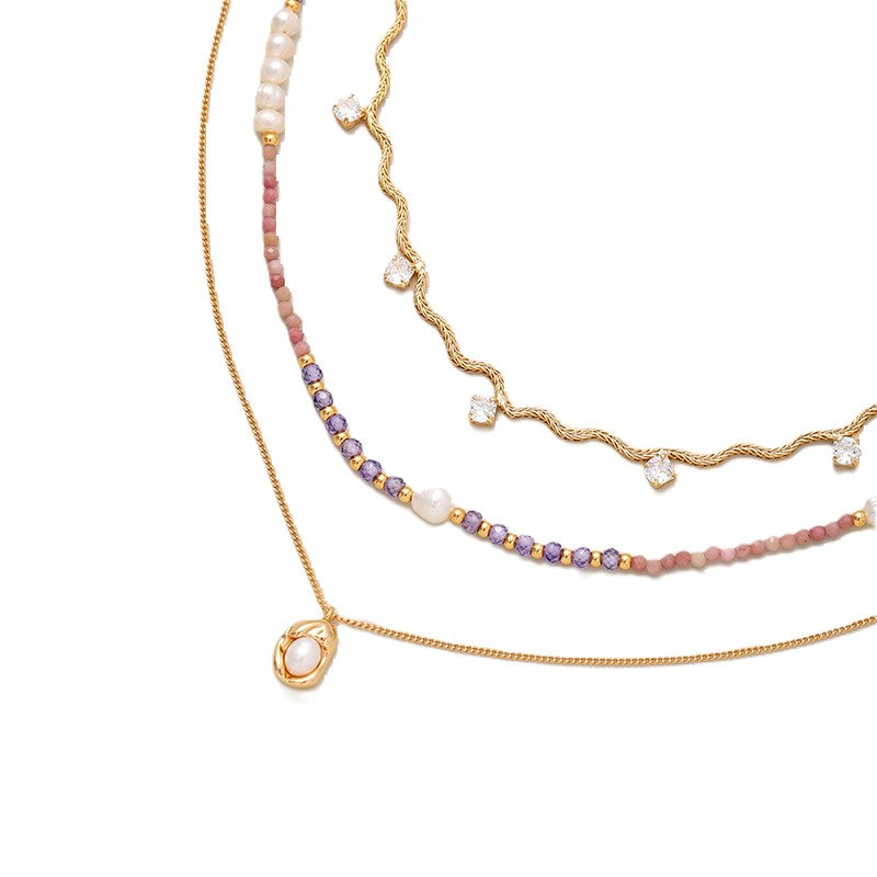 Light Luxury Zircon Natural Pearl Natural Stone Beaded Necklace Set