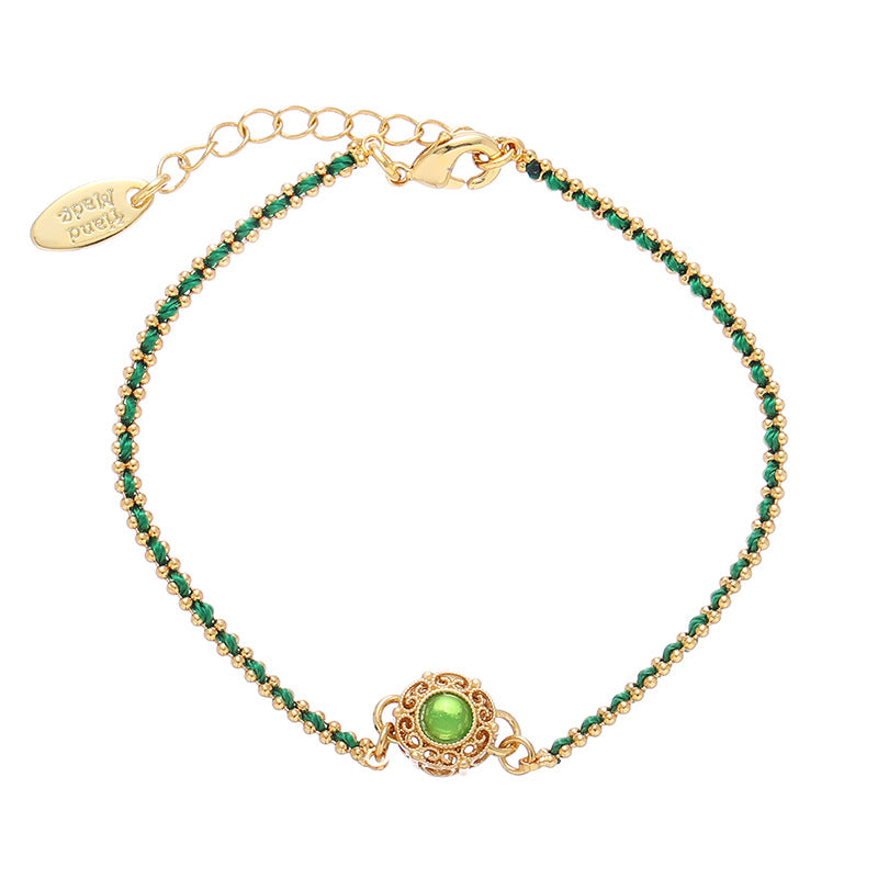 Chinese Style Green Natural Stone Beaded Bracelet