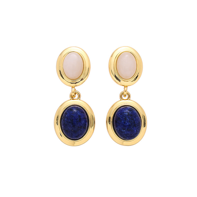 Brass Natural Stone Neutral Style Earrings
