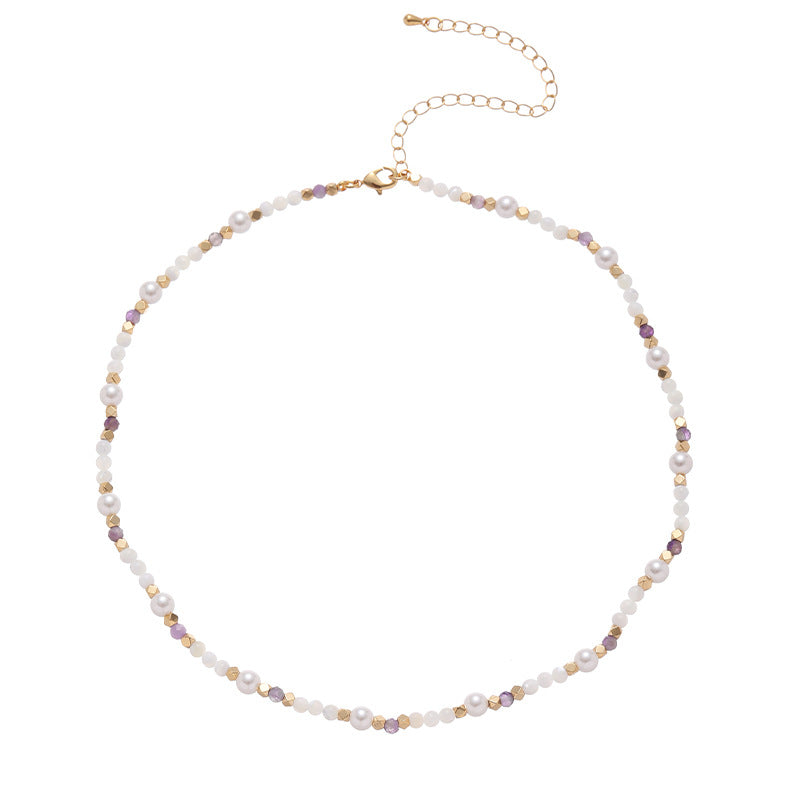 Natural Stone Imitation Pearl Gold Necklace