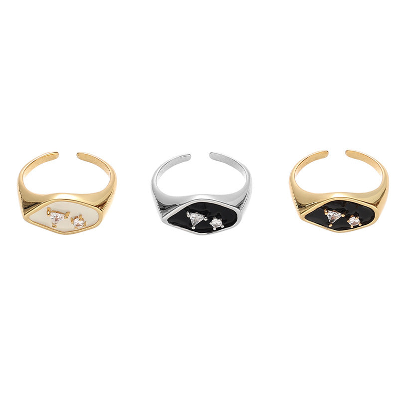 Zircon Ring Set With Cold Enamel