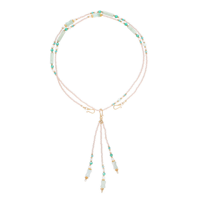 Vintage Gold Plated Natural Stone Rice Bead Necklace