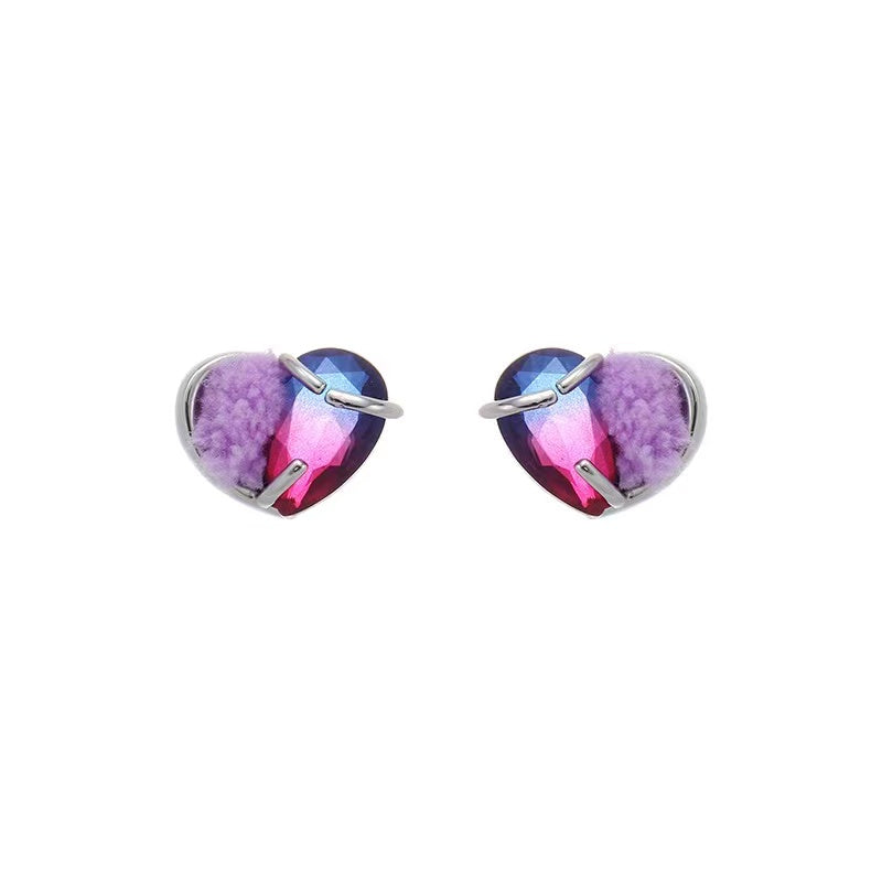 Heart Shape Plush Silver Stud Earrings