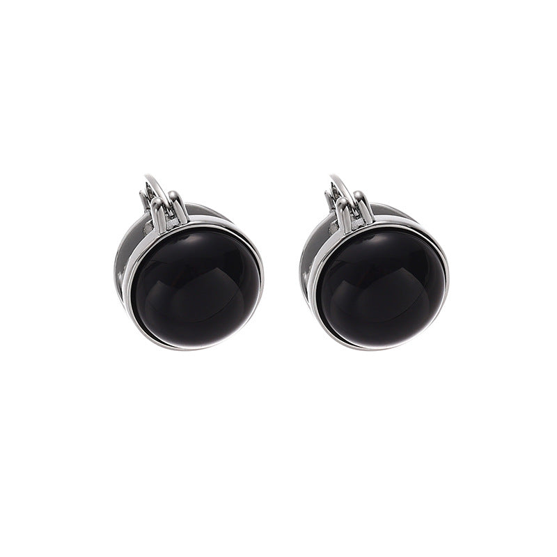 Double-Sided Black Agate Resin Round Earrings