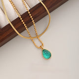 Copper Ocean Green Resin Pendant Necklace Set