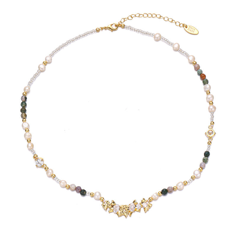 Inlaid Combination Natural Pearl Marble Necklace