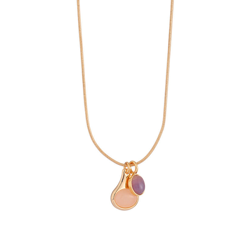 Purple Natural Stone Pearl Pendant Necklace Set