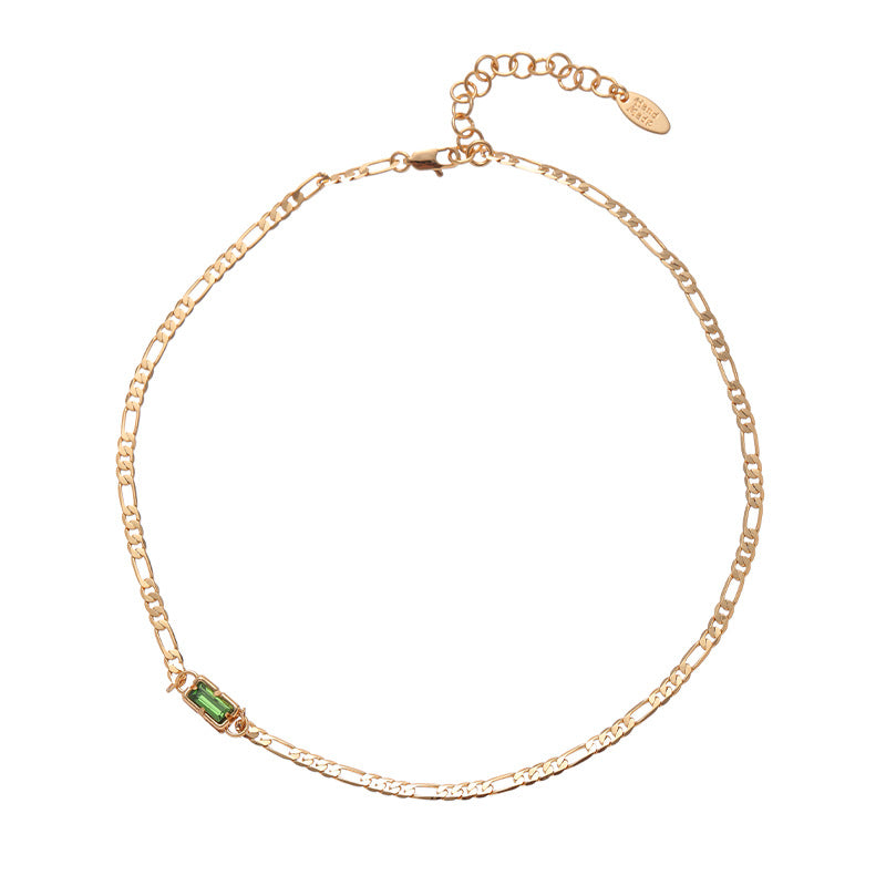 French Light Luxury Emerald Zircon Pendant Necklace