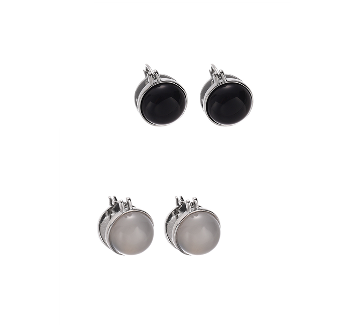 Double-Sided Black Agate Resin Round Earrings
